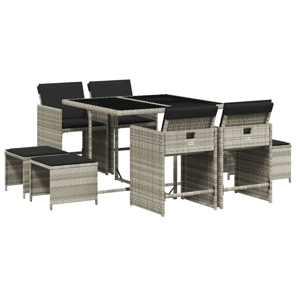 Set mobilier grădină cu perne, 9 piese, gri deschis, poliratan GartenMobel Dekor
