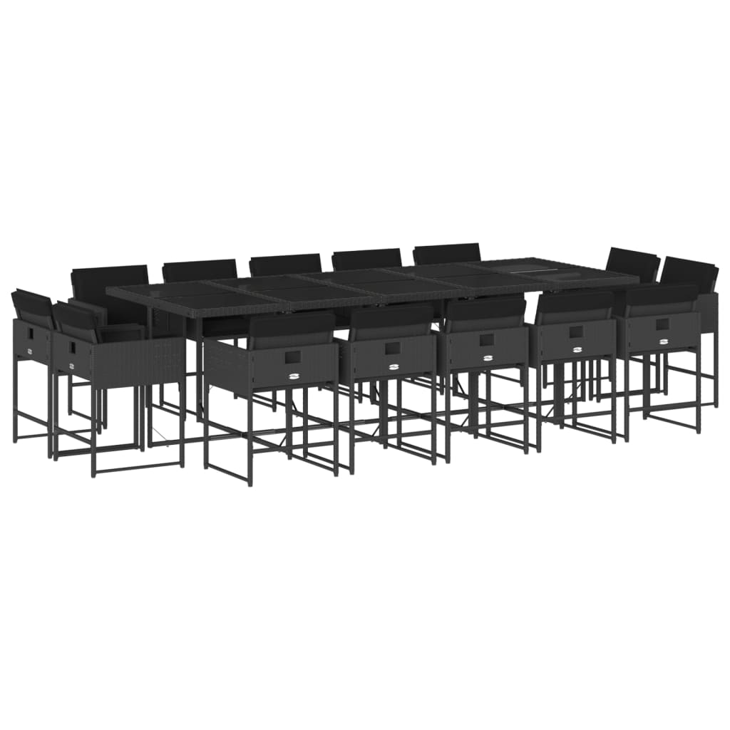 Set mobilier de grădină cu perne, 15 piese, negru, poliratan GartenMobel Dekor