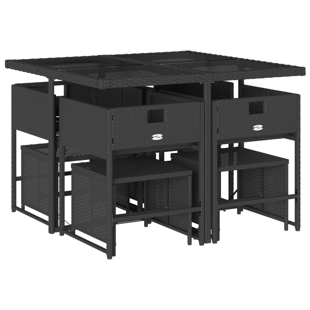 Set mobilier de grădină cu perne, 9 piese, negru, poliratan GartenMobel Dekor