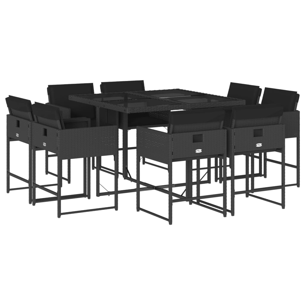 Set mobilier de grădină cu perne, 9 piese, negru, poliratan GartenMobel Dekor