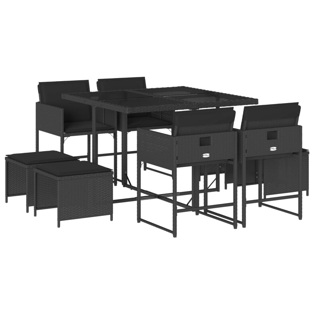 Set mobilier de grădină cu perne, 9 piese, negru, poliratan GartenMobel Dekor