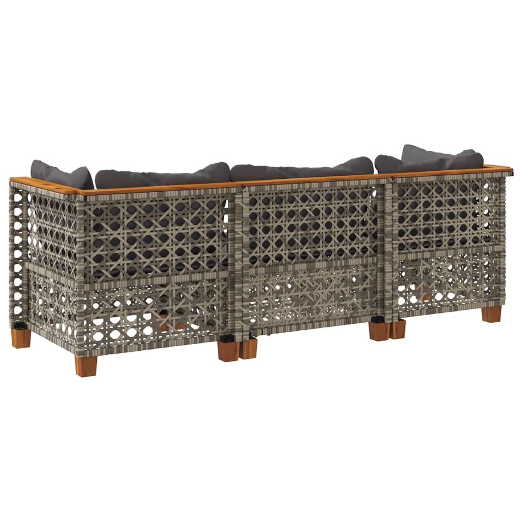 Canapea de grădină cu perne, cu 3 locuri, gri, poliratan GartenMobel Dekor