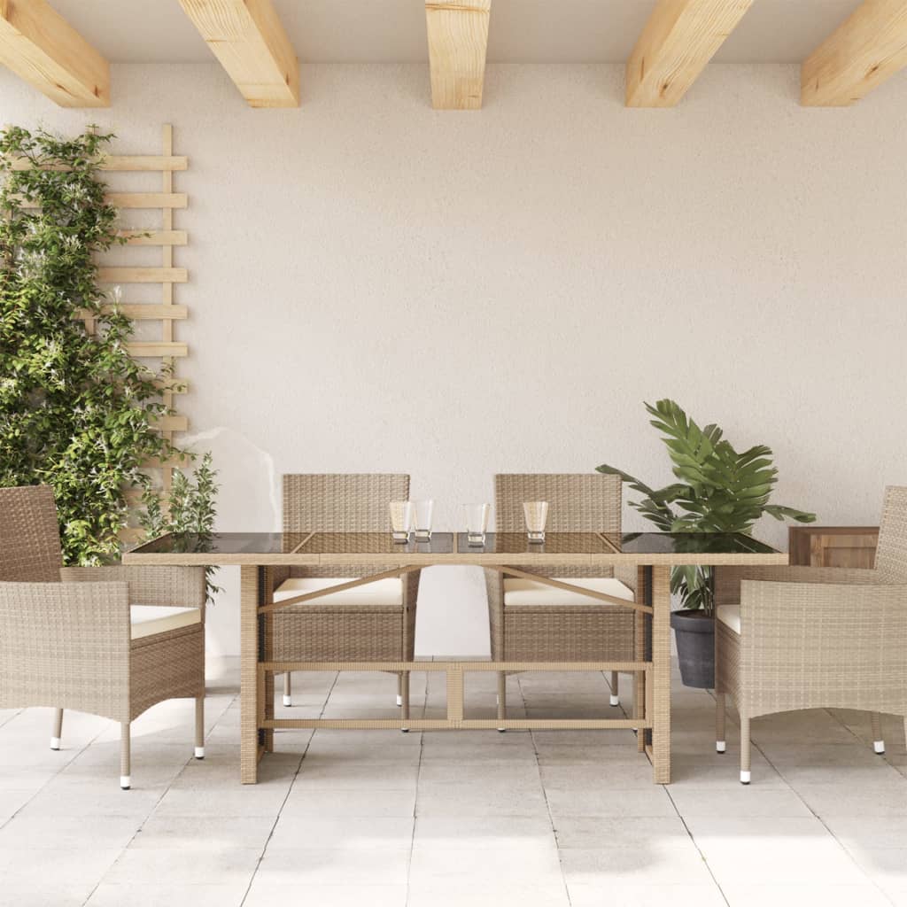 Masă grădină cu blat din sticlă, bej, 190x80x75 cm, poliratan GartenMobel Dekor