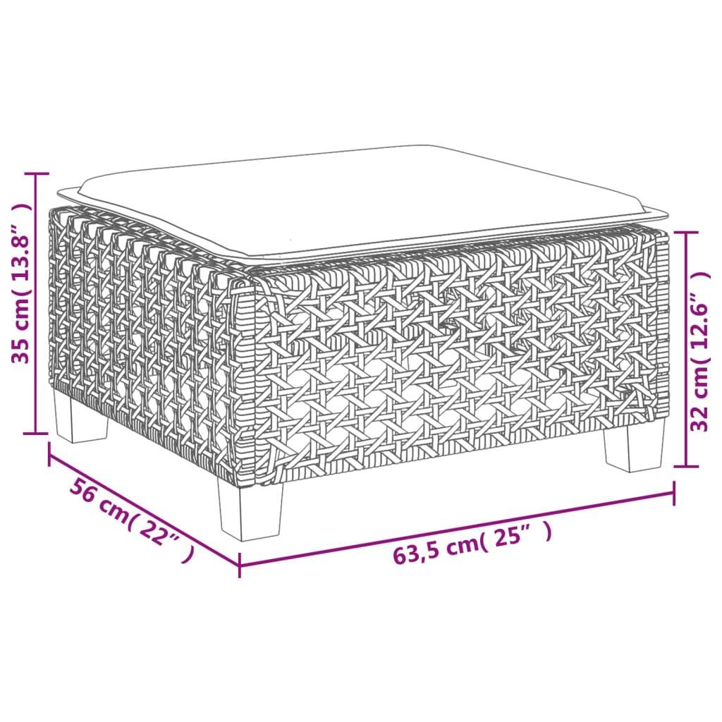 Taburet de grădină cu pernă, gri, 63,5x56x32 cm, poliratan GartenMobel Dekor