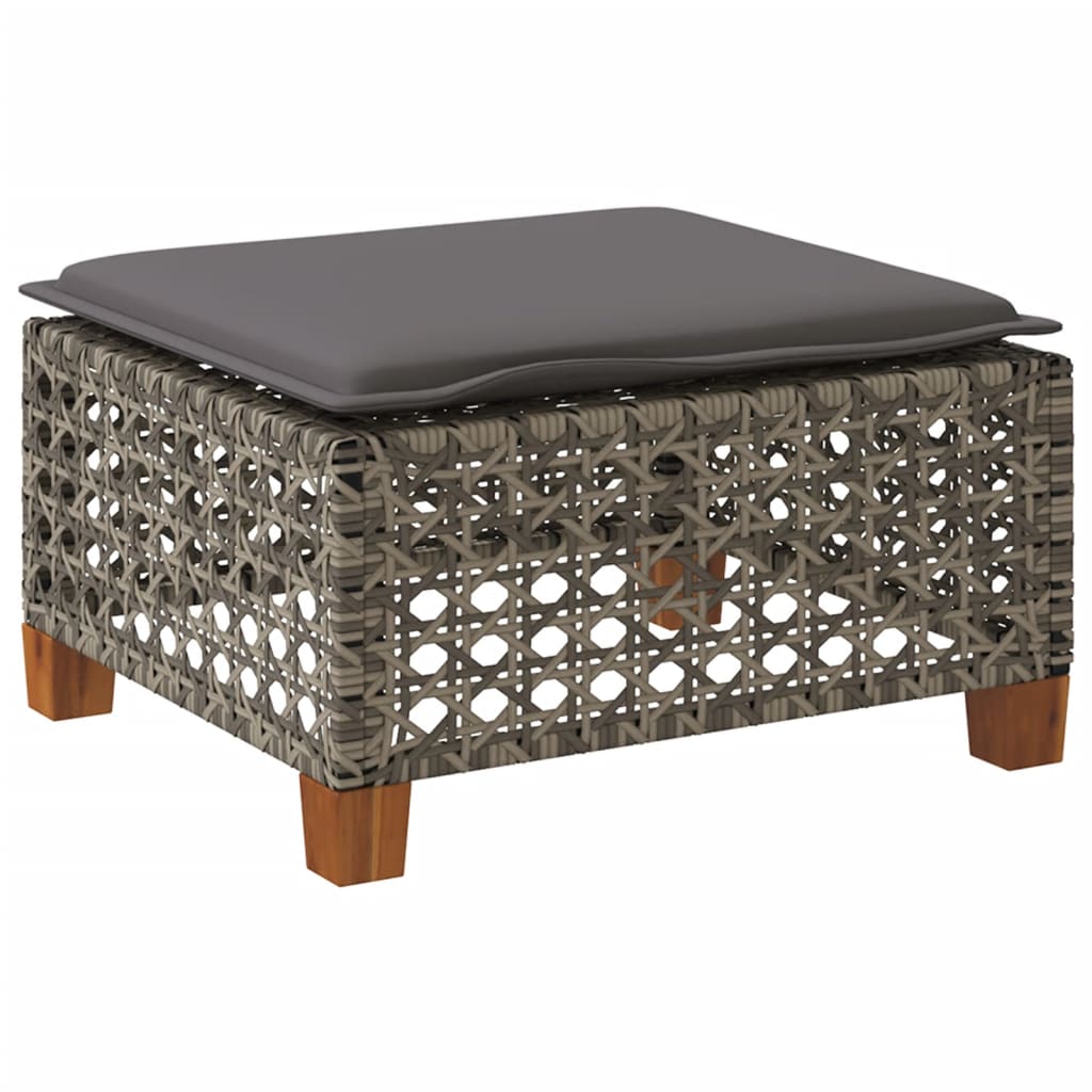 Taburet de grădină cu pernă, gri, 63,5x56x32 cm, poliratan GartenMobel Dekor