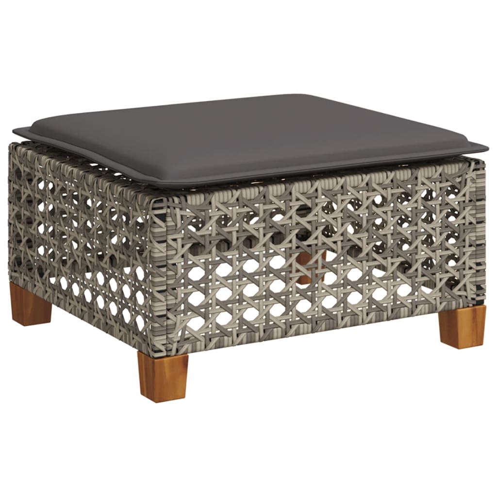 Taburet de grădină cu pernă, gri, 63,5x56x32 cm, poliratan GartenMobel Dekor
