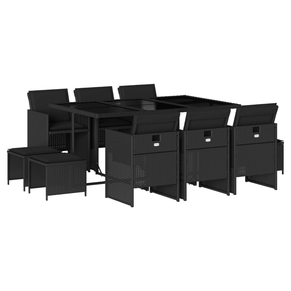 Set mobilier de exterior cu perne, 11 piese, negru, poliratan GartenMobel Dekor