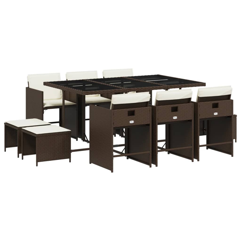 Set mobilier de grădină cu perne, 11 piese, maro, poliratan GartenMobel Dekor