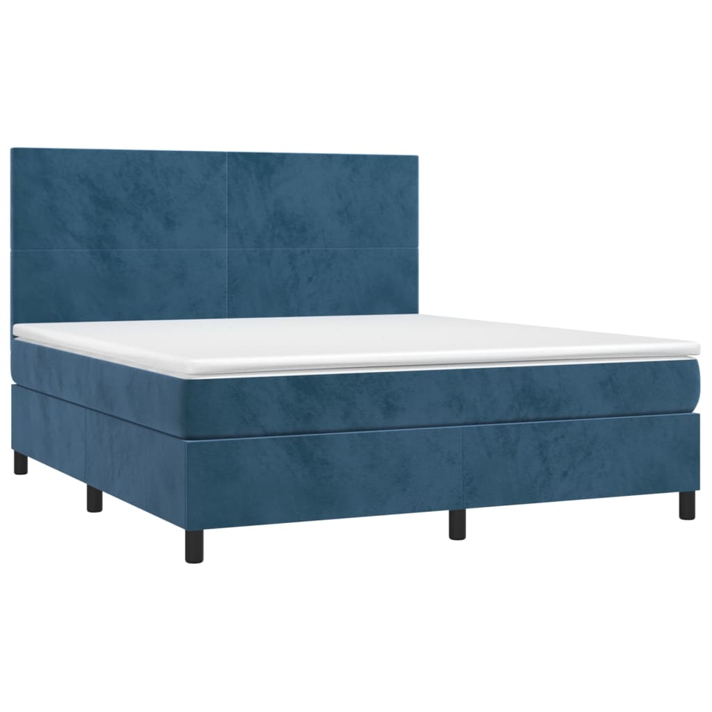 Pat box spring cu saltea, albastru închis, 160x200 cm, catifea GartenMobel Dekor