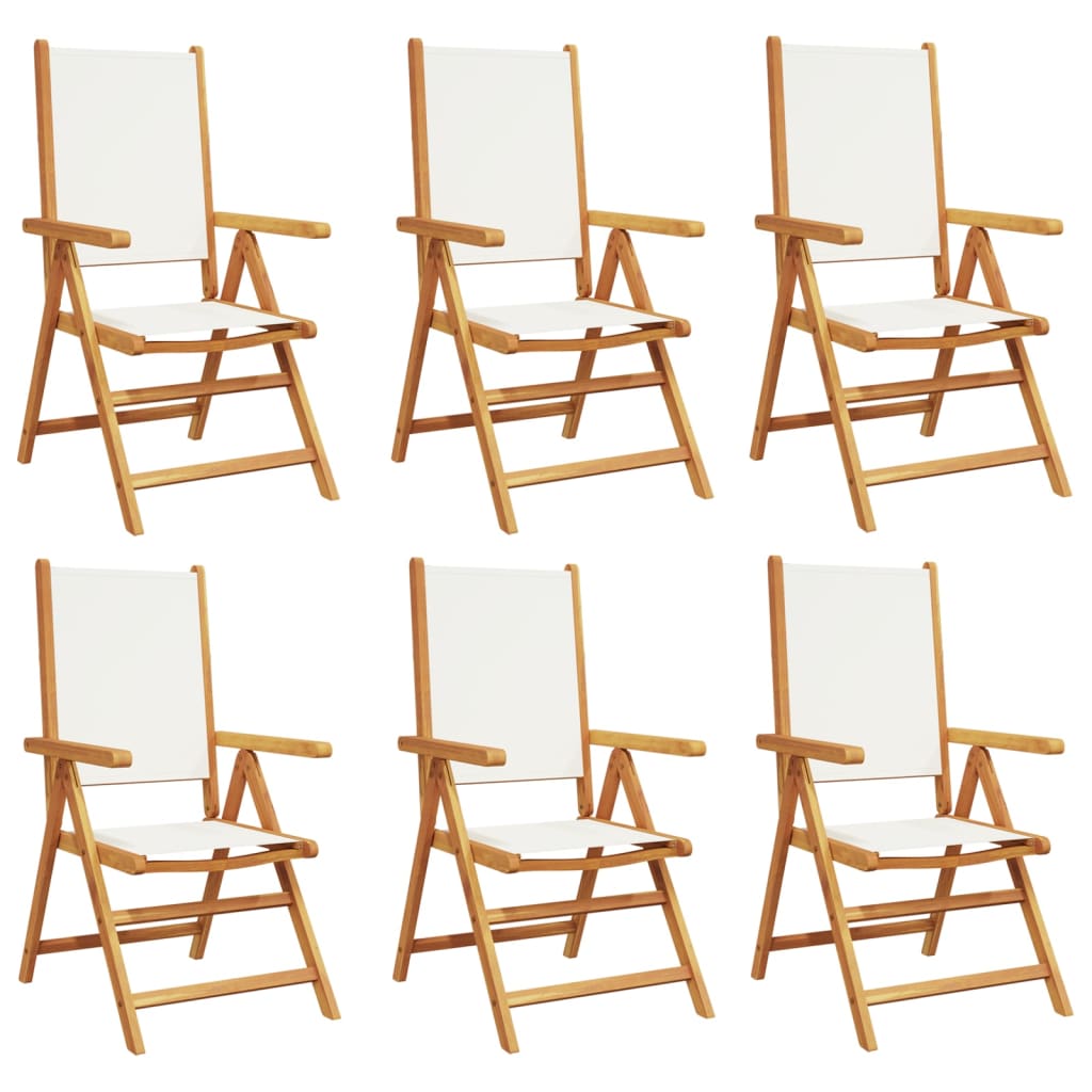Scaune de grădină rabatabile 6 buc., textil alb crem/lemn masiv GartenMobel Dekor