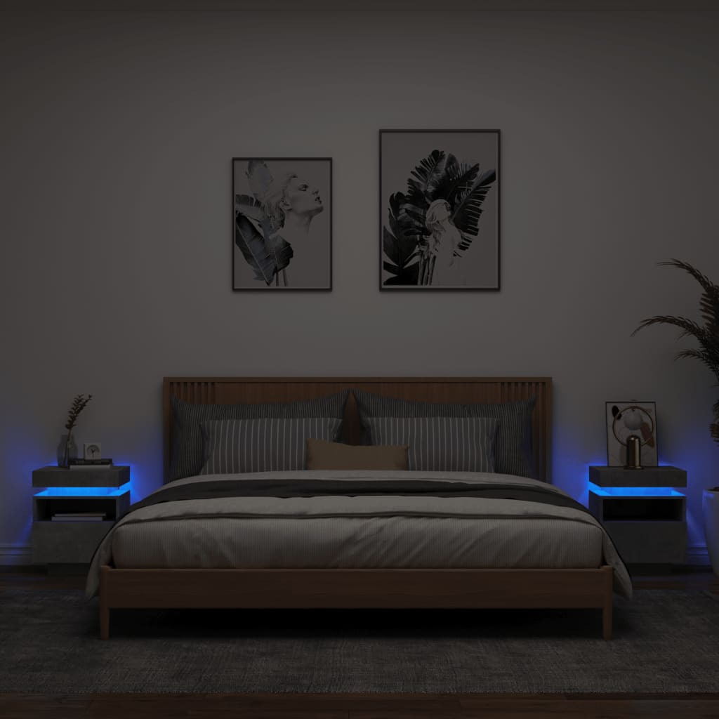 Noptiere cu lumini LED, 2 buc., gri beton, 40x39x48,5 cm GartenMobel Dekor
