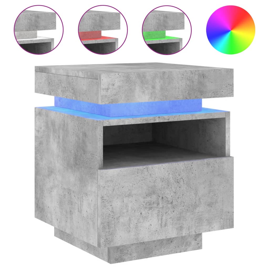 Noptiere cu lumini LED, 2 buc., gri beton, 40x39x48,5 cm GartenMobel Dekor