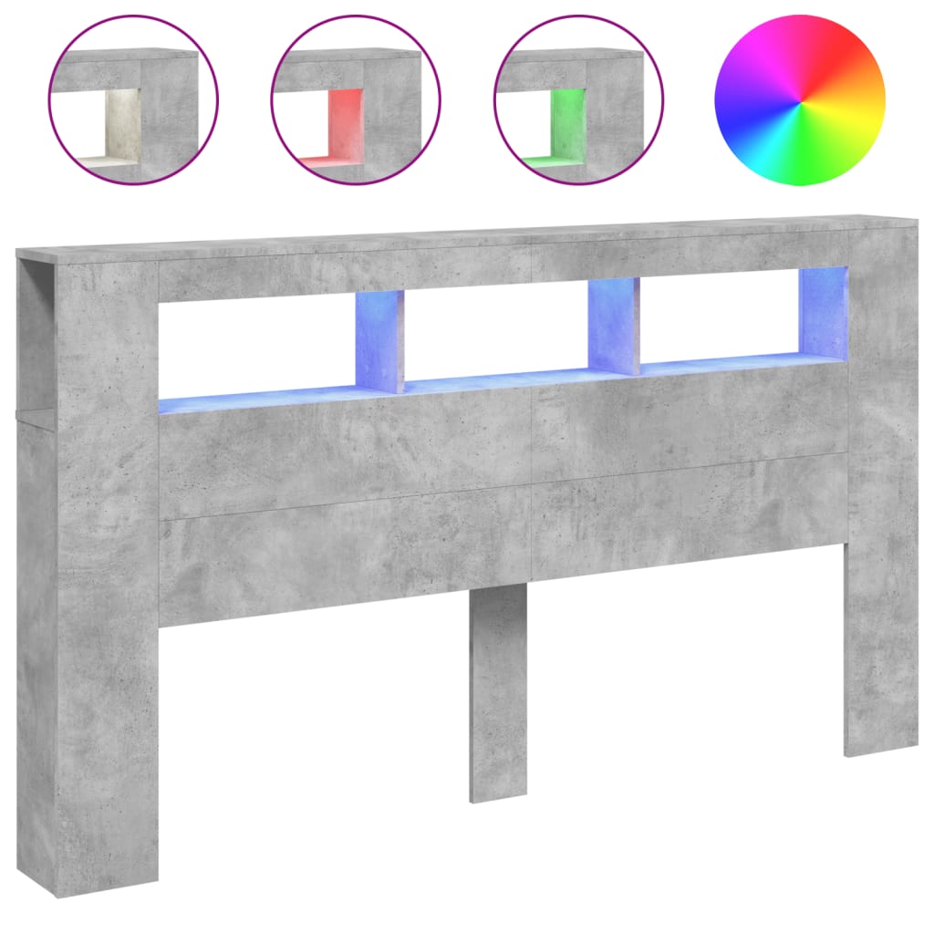 Tăblie de pat cu LED, gri beton, 180x18,5x103,5 cm, lemn GartenMobel Dekor