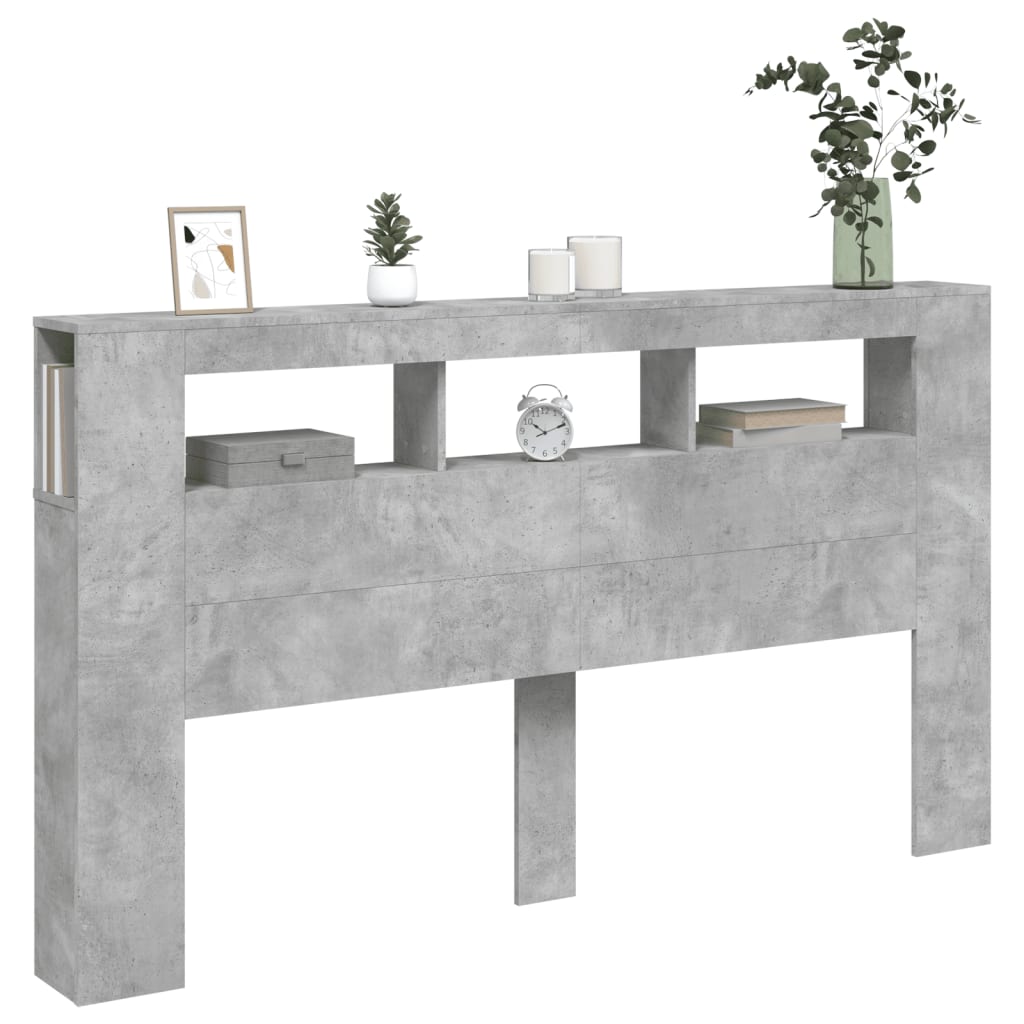 Tăblie de pat cu LED, gri beton, 180x18,5x103,5 cm, lemn GartenMobel Dekor