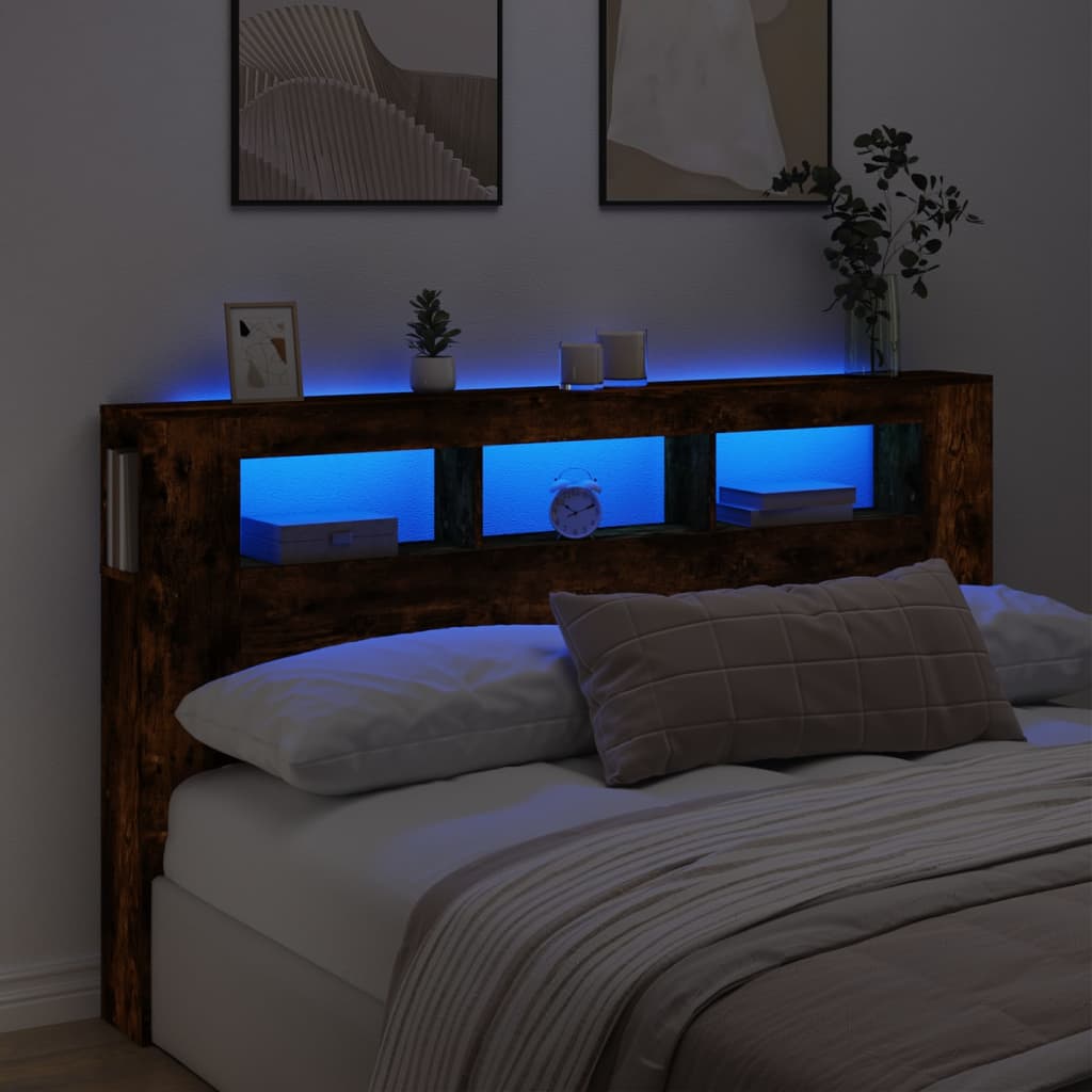 Tăblie de pat cu LED, stejar fumuriu, 180x18,5x103,5 cm, lemn GartenMobel Dekor