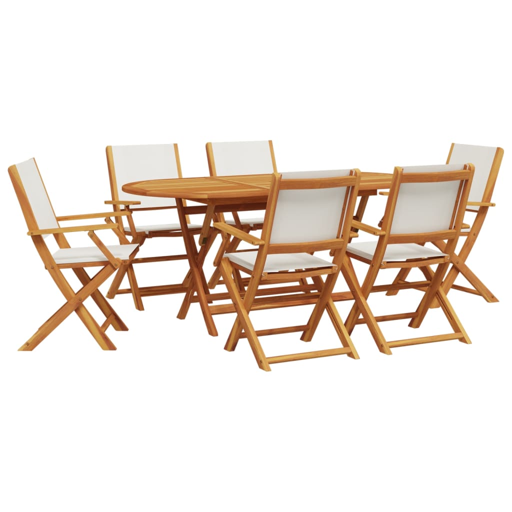 Set mobilier de grădină 7 piese textil alb crem/lemn masiv GartenMobel Dekor