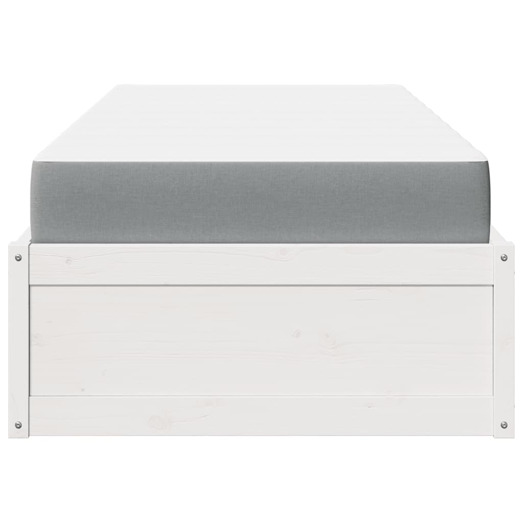 Pat cu saltea, alb, 90x200 cm, lemn masiv pin GartenMobel Dekor