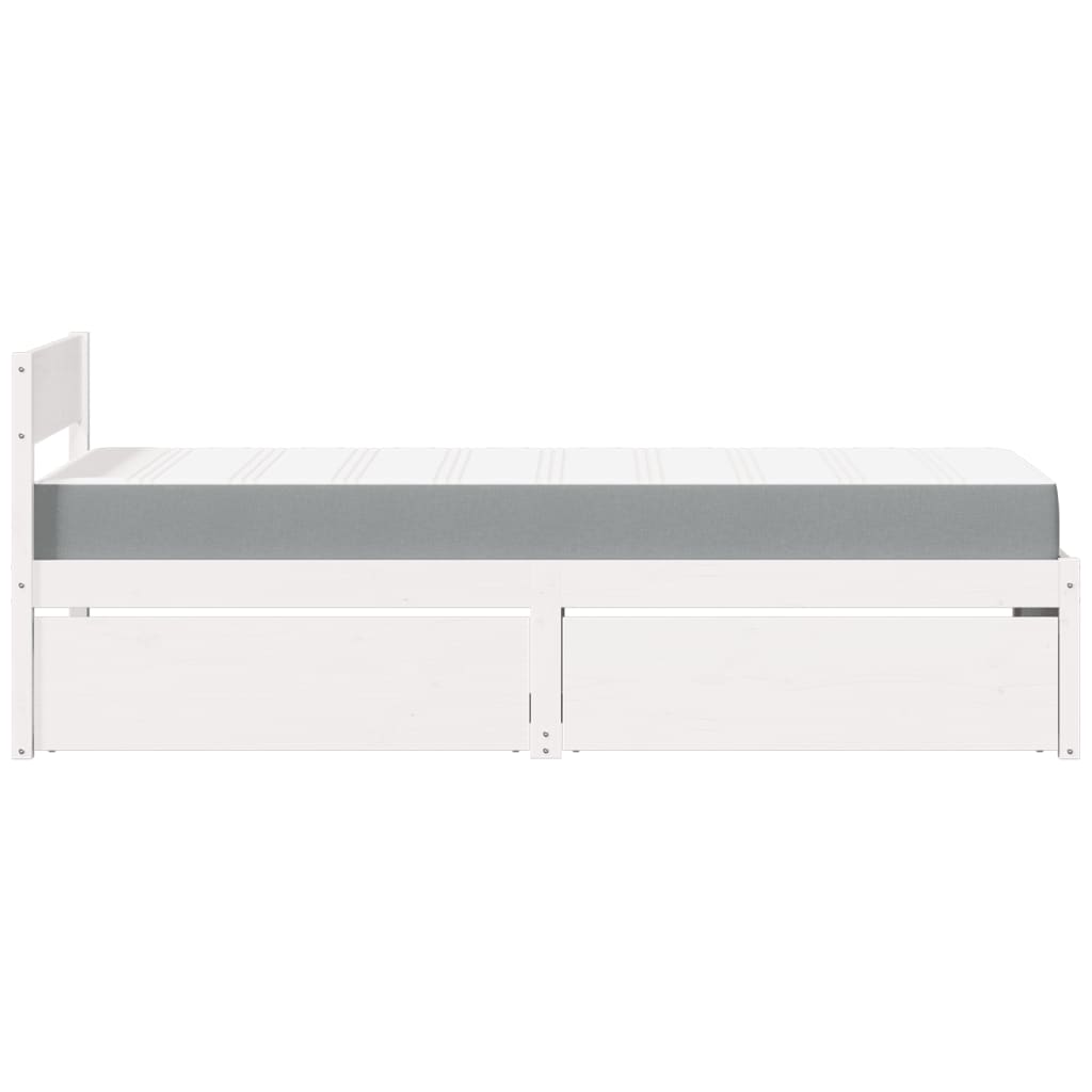 Pat cu sertare și saltea, alb, 90x200 cm, lemn masiv pin GartenMobel Dekor