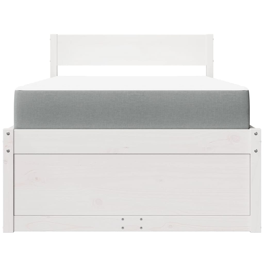 Pat cu sertare și saltea, alb, 90x200 cm, lemn masiv pin GartenMobel Dekor