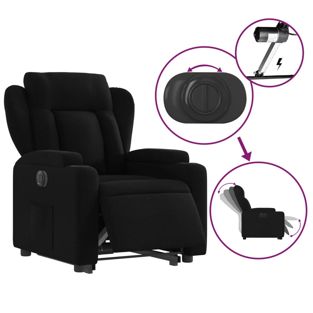 Fotoliu electric rabatabil cu ridicare, negru, textil GartenMobel Dekor