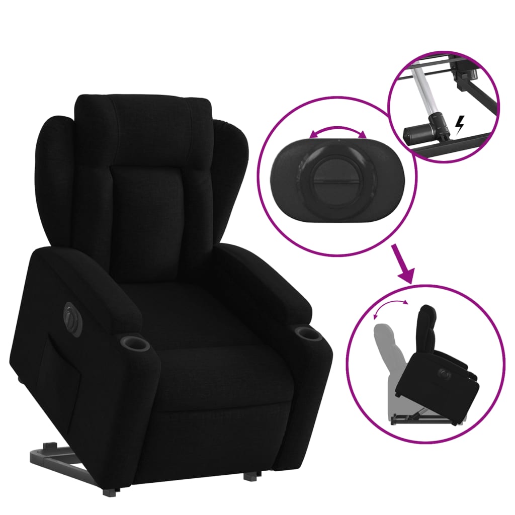 Fotoliu electric rabatabil cu ridicare, negru, textil GartenMobel Dekor