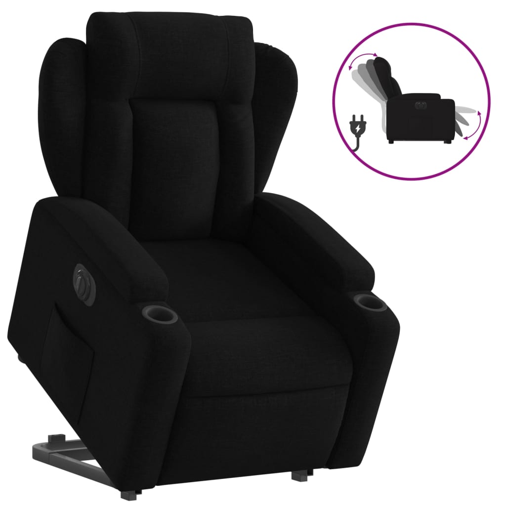 Fotoliu electric rabatabil cu ridicare, negru, textil GartenMobel Dekor