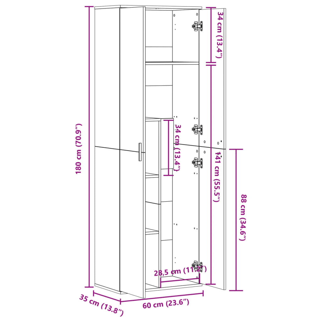 Dulap înalt, gri sonoma, 60x35x180 cm, lemn prelucrat GartenMobel Dekor