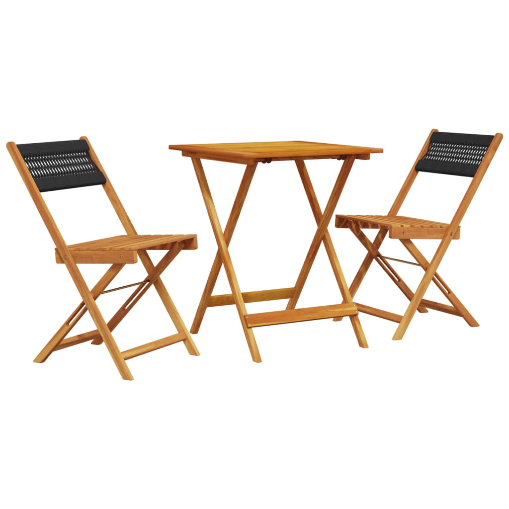 Set mobilier bistro, 3 piese, negru, polipropilenă lemn masiv GartenMobel Dekor