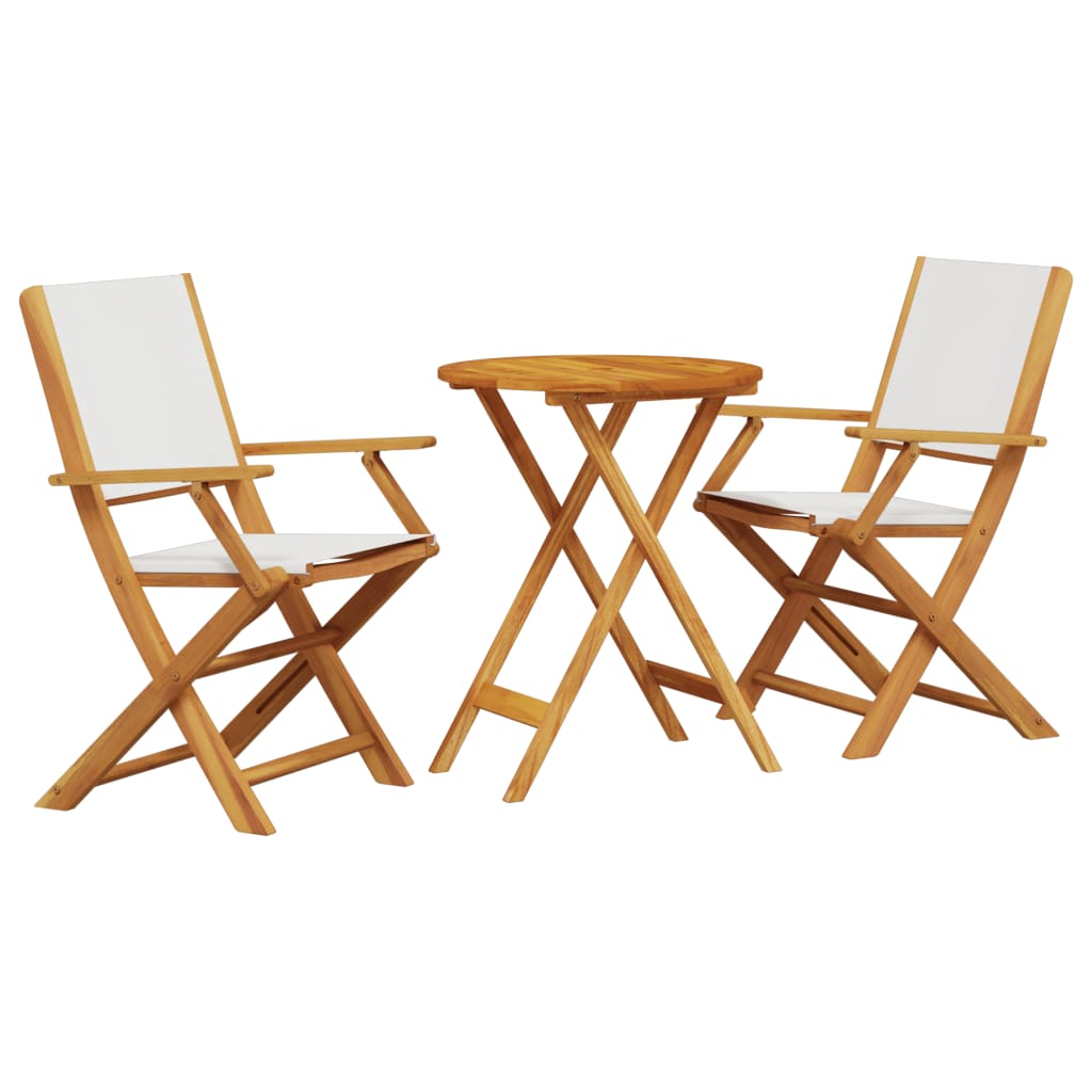 Set mobilier bistro, 3 piese, textil alb crem/lemn masiv GartenMobel Dekor