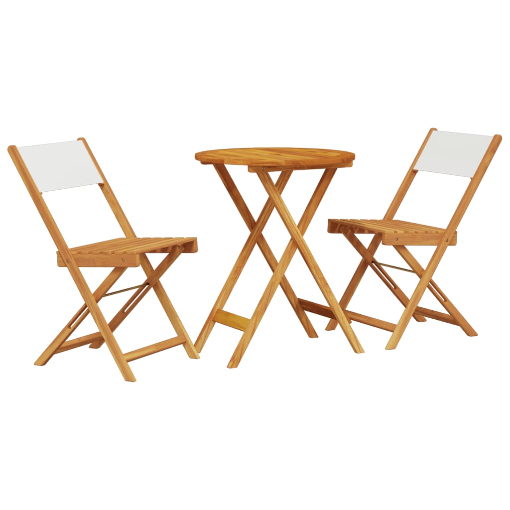 Set mobilier bistro, 3 piese, textil alb crem/lemn masiv GartenMobel Dekor