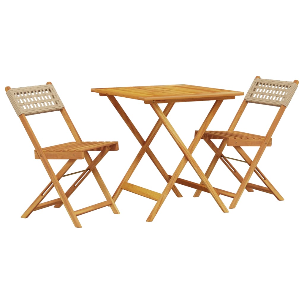 Set mobilier bistro, 3 piese, poliratan bej/lemn masiv GartenMobel Dekor