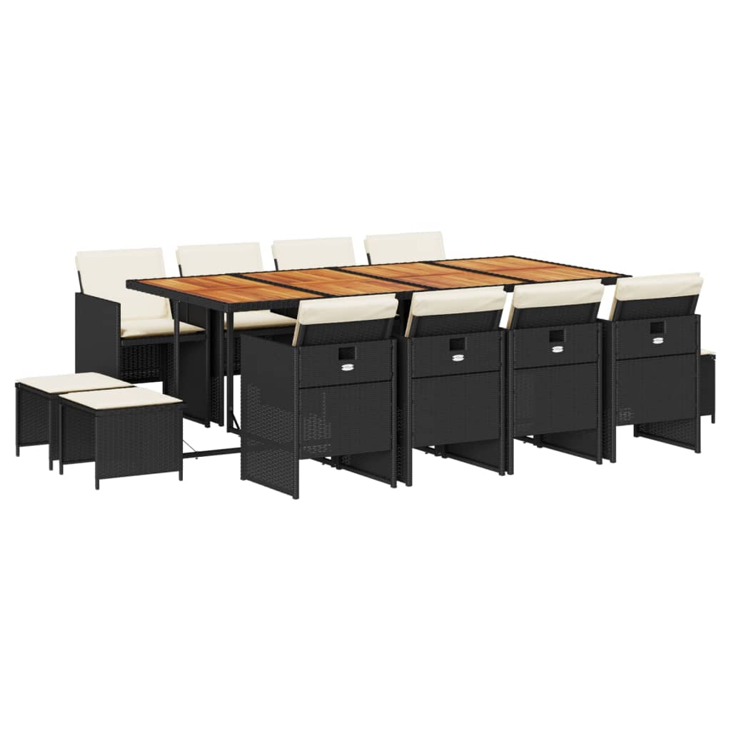 Set mobilier de grădină cu perne, 13 piese, negru, poliratan GartenMobel Dekor