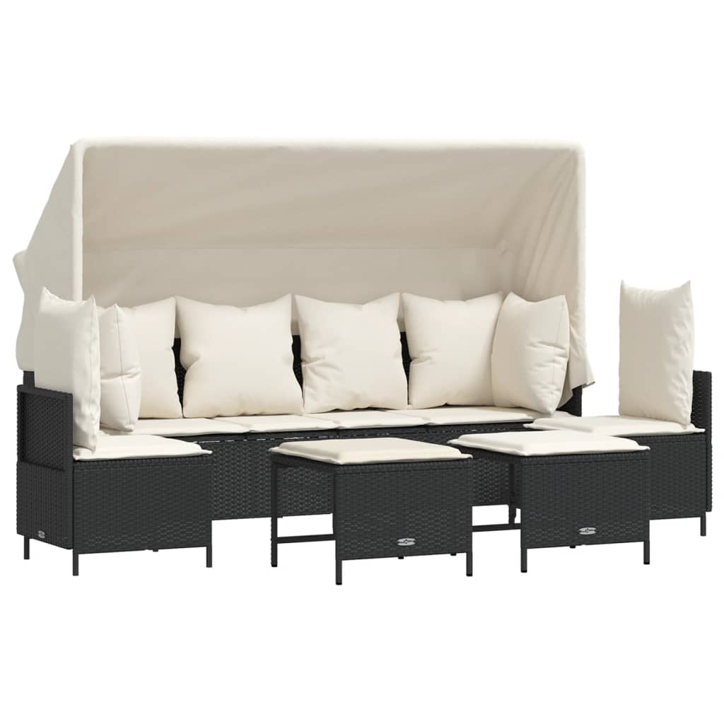 Set mobilier de grădină cu perne, 5 piese, negru, poliratan GartenMobel Dekor