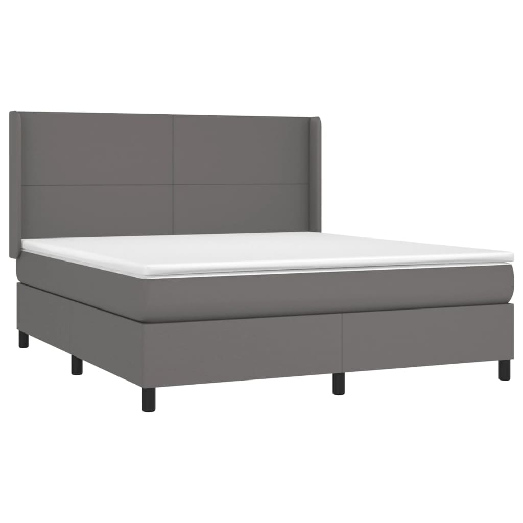 Pat box spring cu saltea, gri, 180x200 cm, piele ecologică GartenMobel Dekor