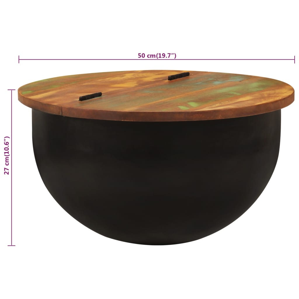 Măsuță de cafea, negru, 50x27 cm, lemn masiv reciclat GartenMobel Dekor