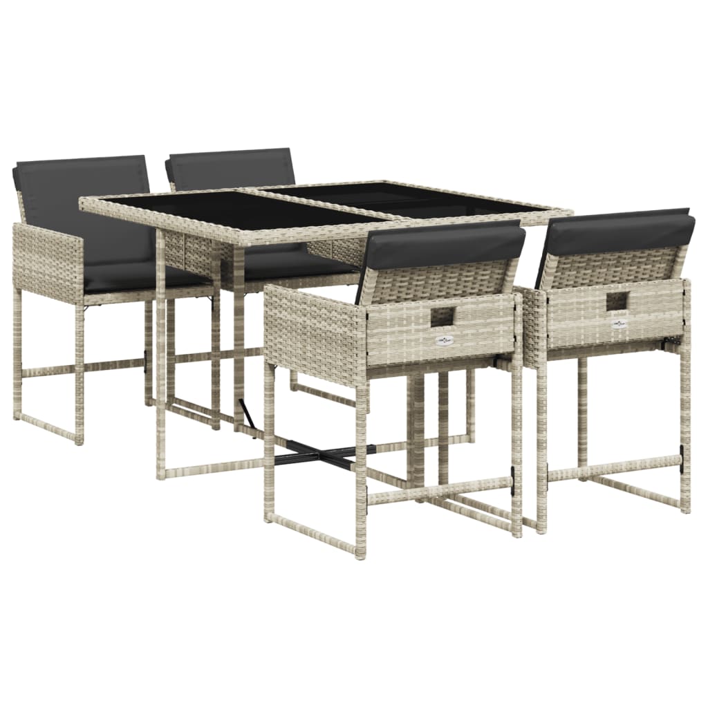 Set mobilier de grădină cu perne, 5 piese gri deschis poliratan GartenMobel Dekor