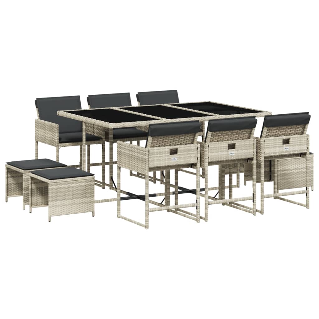 Set mobilier de grădină cu perne 11 piese gri deschis poliratan GartenMobel Dekor