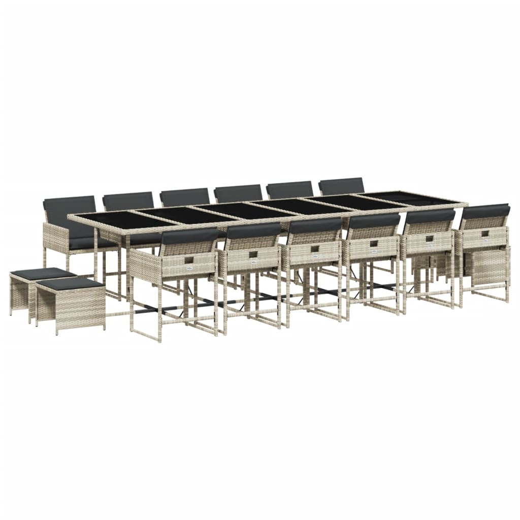 Set mobilier de grădină cu perne 17 piese gri deschis poliratan GartenMobel Dekor