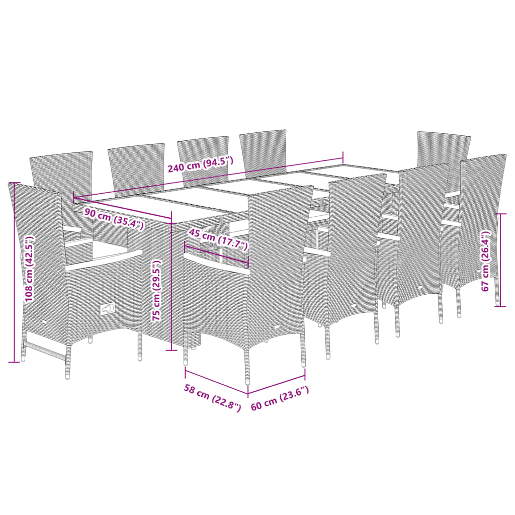 Set mobilier de grădină cu perne, 11 piese, gri, poliratan GartenMobel Dekor