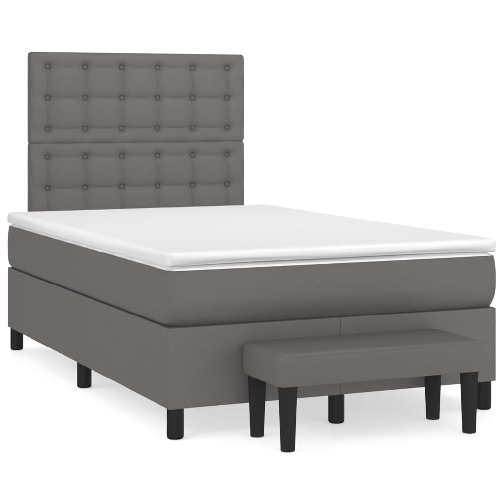 Pat box spring cu saltea, gri, 120x200 cm, piele ecologică GartenMobel Dekor