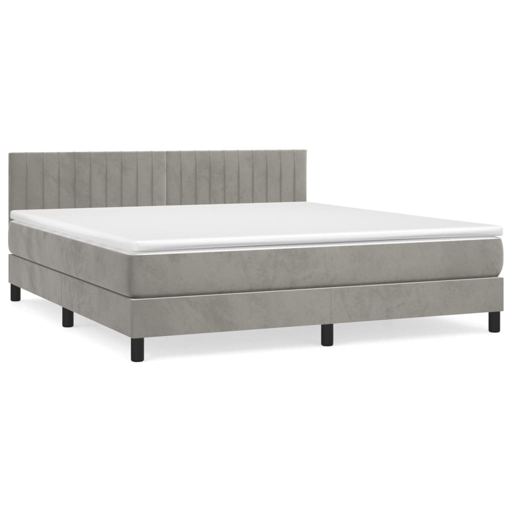 Pat box spring cu saltea, gri deschis, 160x200 cm, catifea GartenMobel Dekor