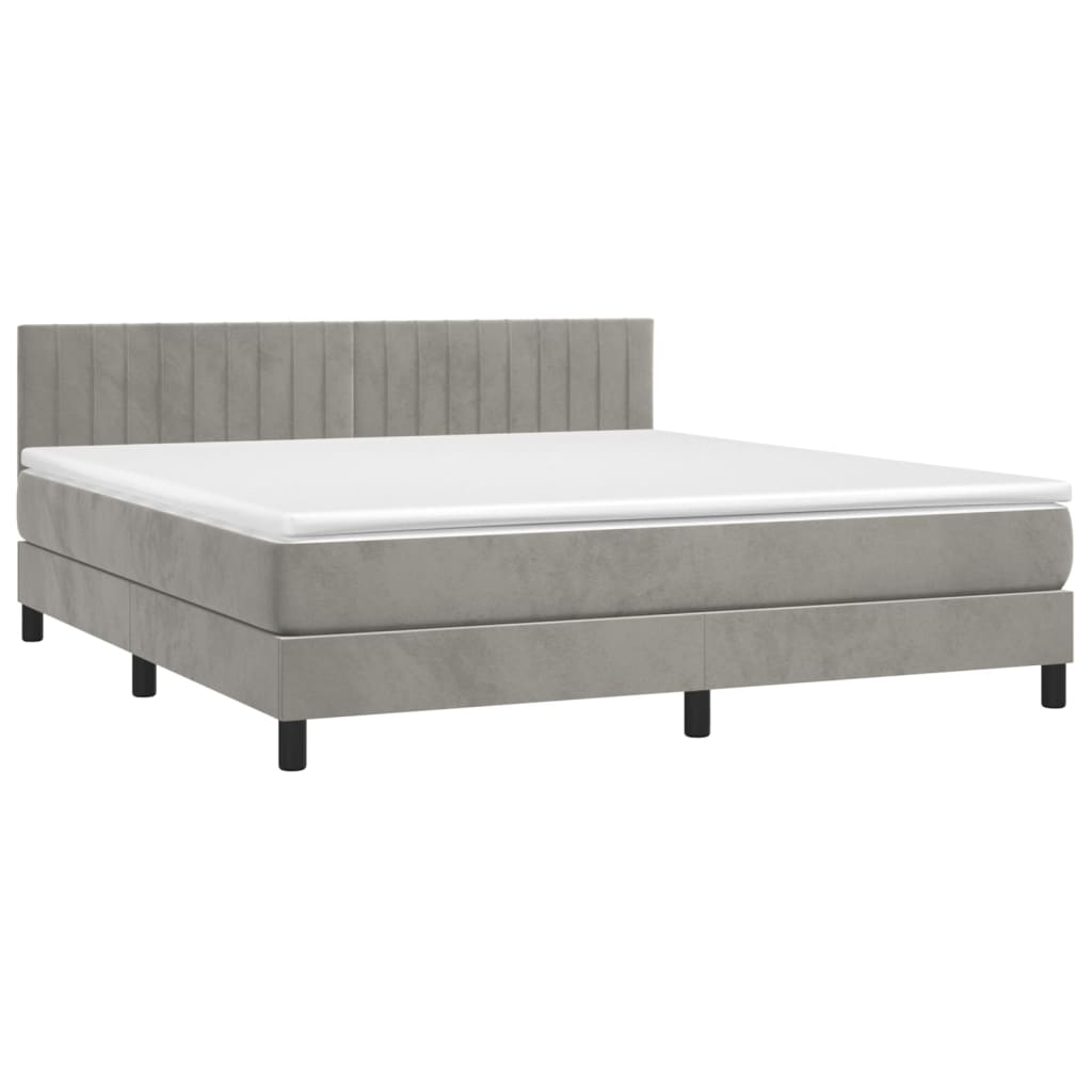 Pat box spring cu saltea, gri deschis, 160x200 cm, catifea GartenMobel Dekor