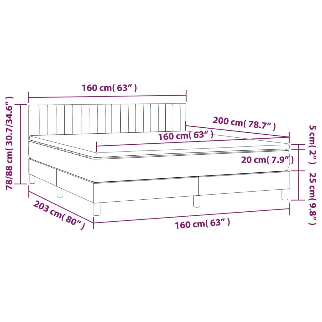 Pat box spring cu saltea, gri deschis, 160x200 cm, catifea GartenMobel Dekor