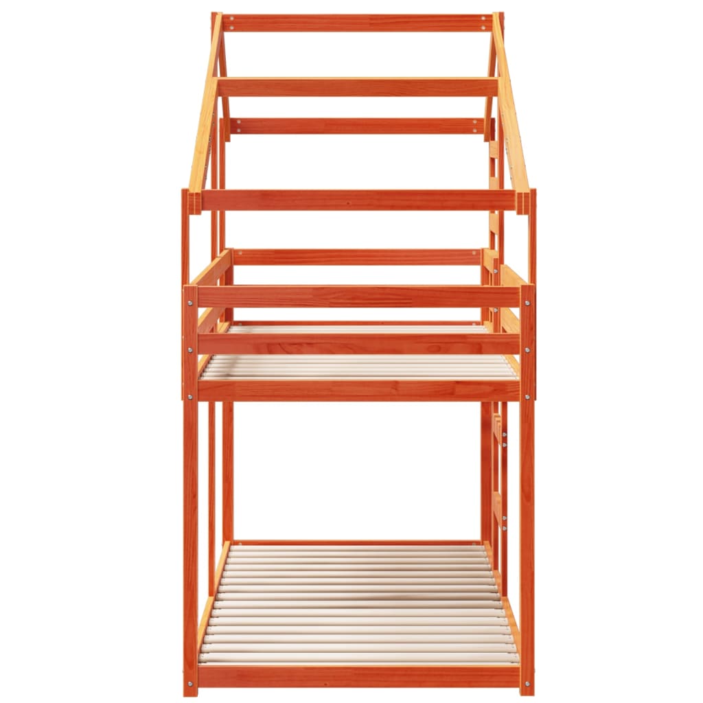 Pat supraetajat cu acoperiș maro ceruit 75x190cm lemn masiv pin GartenMobel Dekor