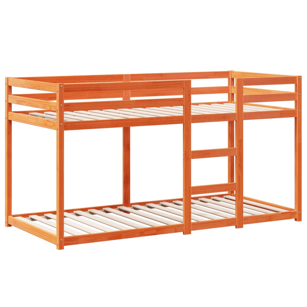 Pat supraetajat cu acoperiș maro ceruit 75x190cm lemn masiv pin GartenMobel Dekor