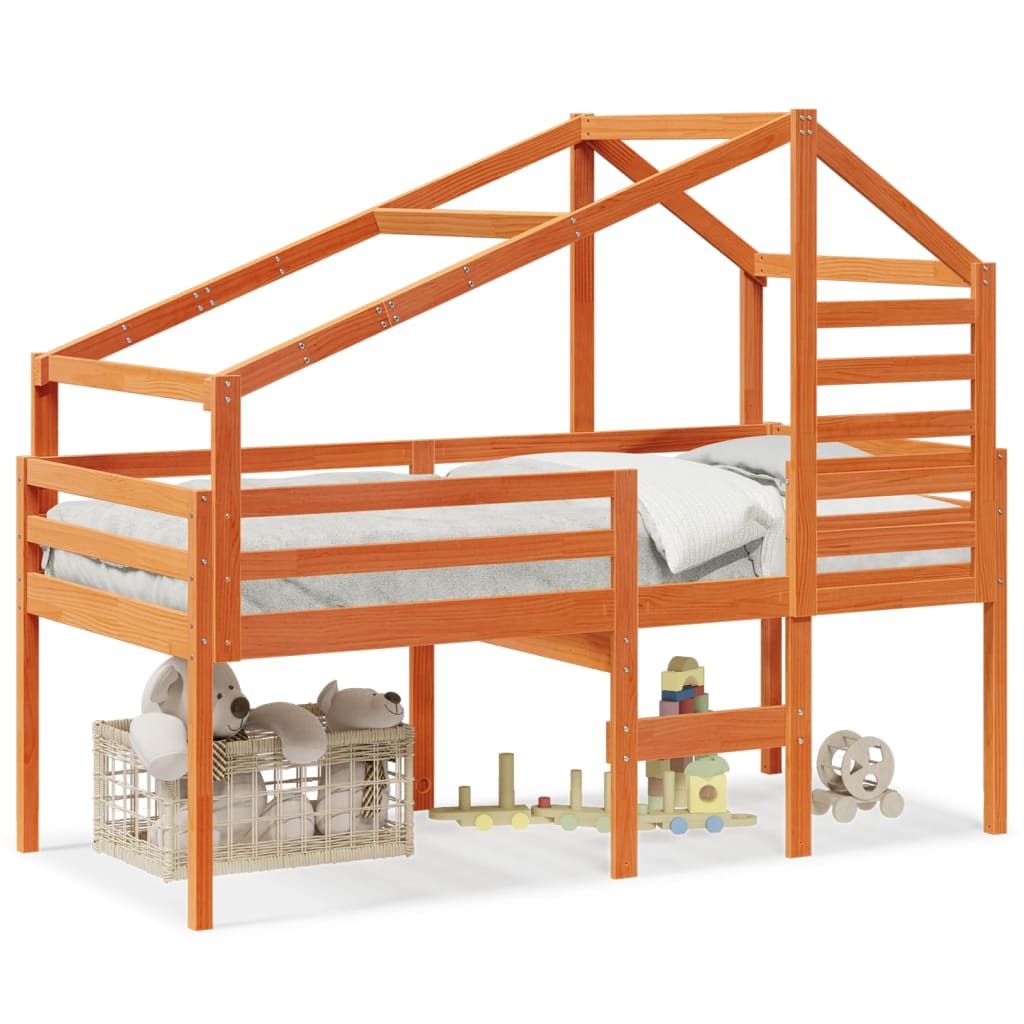 Pat înalt cu acoperiș, maro ceruit, 80x200 cm, lemn masiv pin GartenMobel Dekor