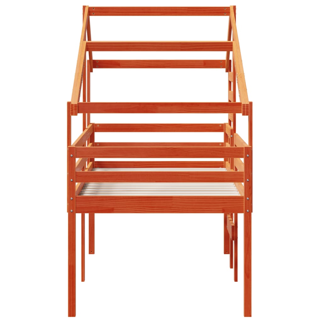 Pat înalt de dormitor, maro ceruit, 90x200cm, lemn masiv de pin GartenMobel Dekor