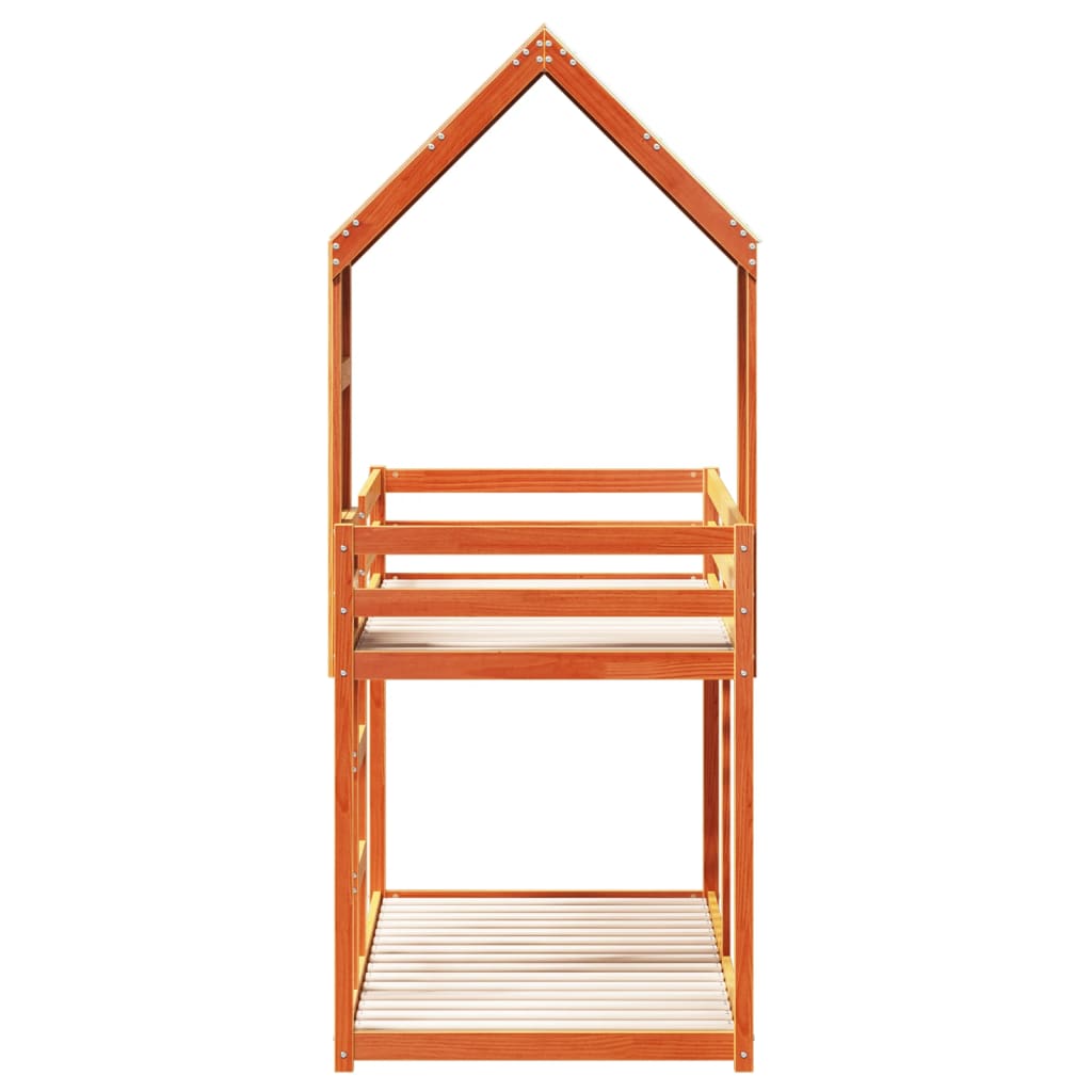 Pat supraetajat cu acoperiș maro ceruit 80x200cm lemn masiv pin GartenMobel Dekor