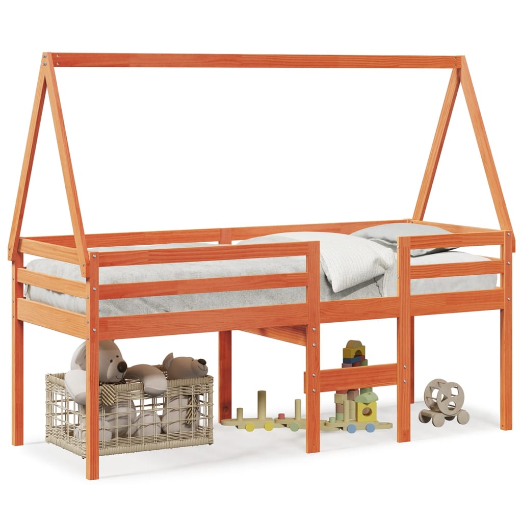 Pat înalt cu acoperiș, maro ceruit, 80x200 cm, lemn masiv pin GartenMobel Dekor