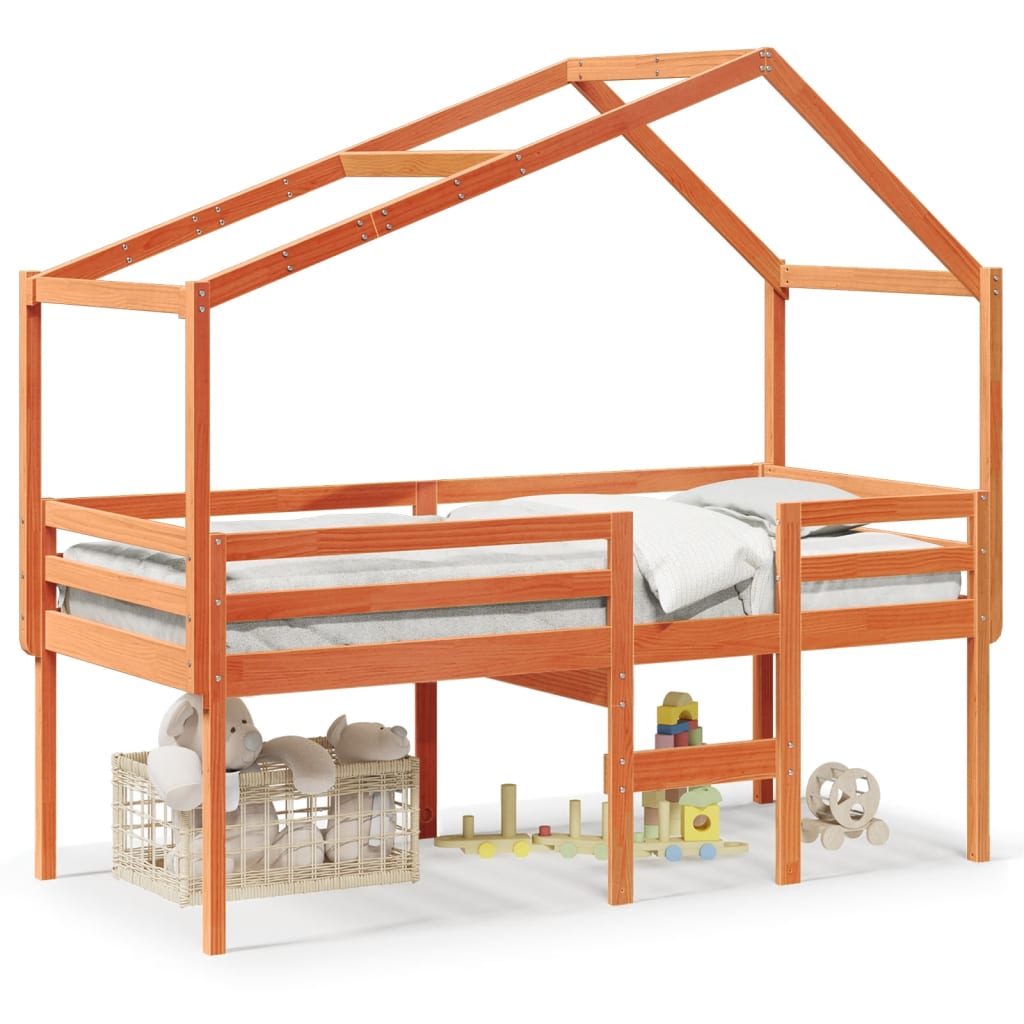 Pat înalt de dormitor, maro ceruit, 90x190cm, lemn masiv de pin GartenMobel Dekor